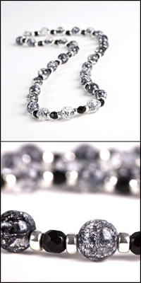 Crackle Bead Necklace  Jet Black