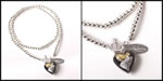 <span style='font-size: 12px;'>Midnight Black Murano Heart Sterling Silver Bead Double Wrap Bracelet</span>