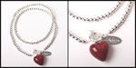 <span style='font-size: 12px;'>Ruby Red Murano Heart Sterling Silver Bead Double Wrap Bracelet</span>
